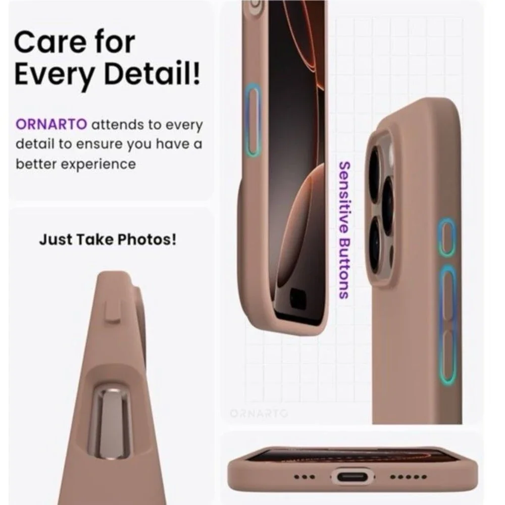Ornarto Phone Case iPhone 16 Pro Slim Liquid Silicone Rubber Case Light Brown